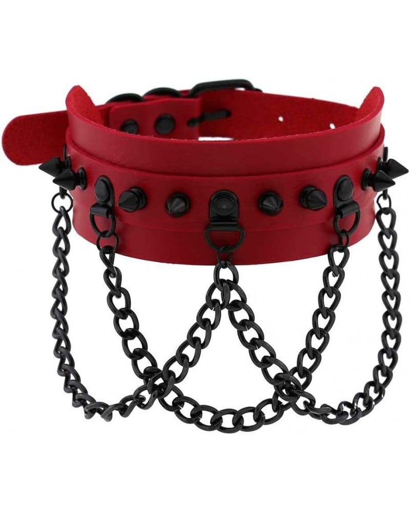 Unisex Multicolor Simulated Leather PU Black-tone Rivets Spike Spiked 3 Layer Chains Choker Collar Necklace Red $9.43 Necklaces