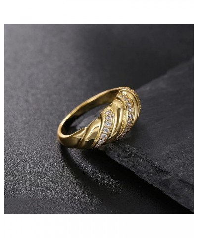 18k Gold Plated Star Croissant Braided Twisted Signet Chunky Dome Ring Stacking Band for Women Jewelry Minimalist Statement R...