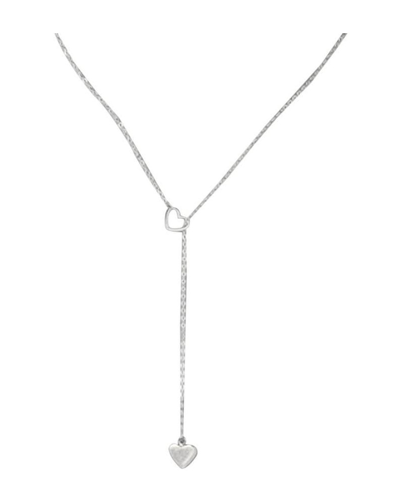 Heart Pendant Necklace for Women Y Shaped Necklace (Silver, One Size) Silver One Size $6.42 Necklaces