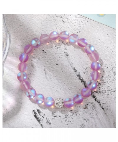 Round Mystic Mermaid Colorful Glass Beaded Stretch Bracelet Handmade 8mm Matte Beads Glowing Moonstone Elastic Bracelet Wrist...