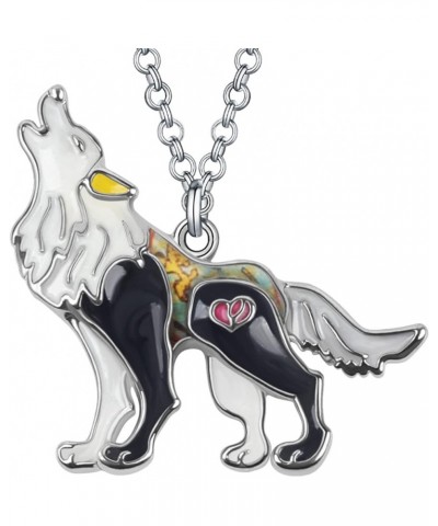 Enamel Alloy Novelty Wolf Necklace Pendant Wild Animals Jewelry Gifts for Women Girls Kids Charms Black $9.11 Necklaces