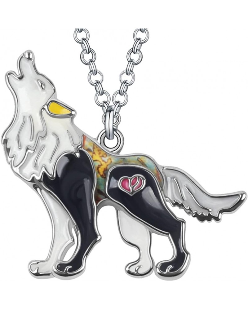 Enamel Alloy Novelty Wolf Necklace Pendant Wild Animals Jewelry Gifts for Women Girls Kids Charms Black $9.11 Necklaces