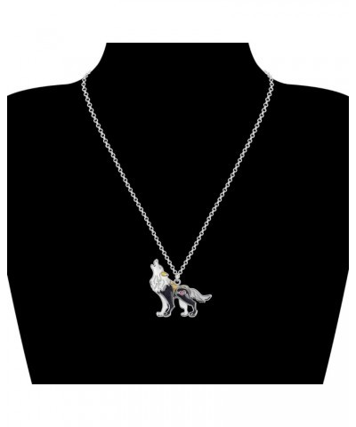 Enamel Alloy Novelty Wolf Necklace Pendant Wild Animals Jewelry Gifts for Women Girls Kids Charms Black $9.11 Necklaces