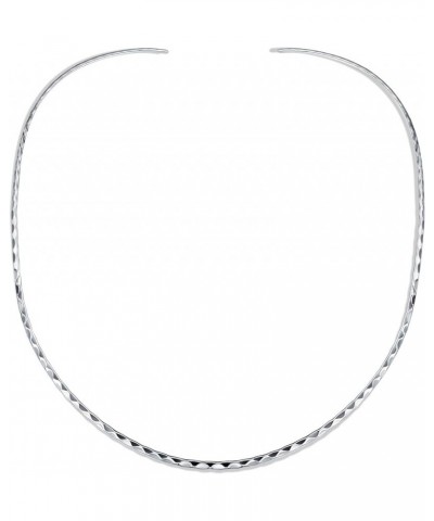 Basic Simple Thin Flat Choker Slider Open Collar Contoured Statement Necklace For Women .925 Silver Sterling Add Pendant 2, 3...