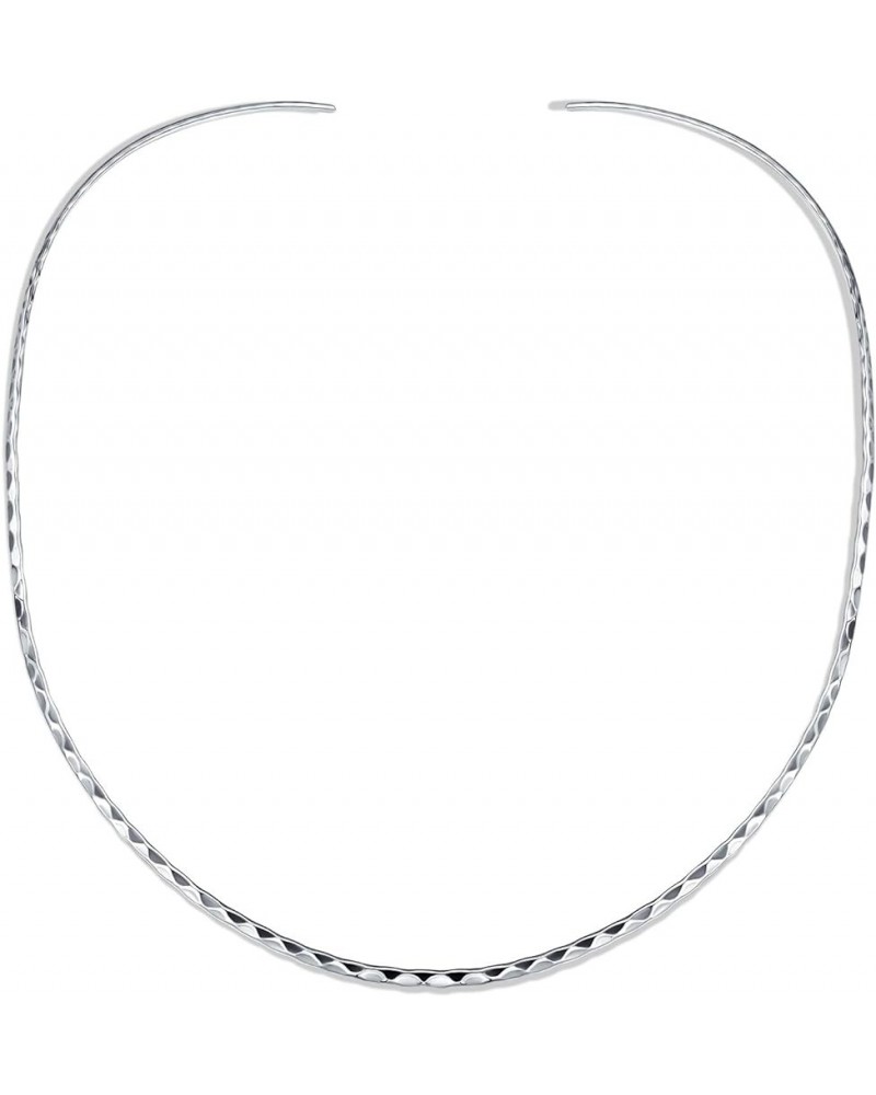 Basic Simple Thin Flat Choker Slider Open Collar Contoured Statement Necklace For Women .925 Silver Sterling Add Pendant 2, 3...