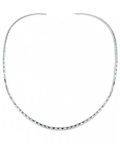 Basic Simple Thin Flat Choker Slider Open Collar Contoured Statement Necklace For Women .925 Silver Sterling Add Pendant 2, 3...