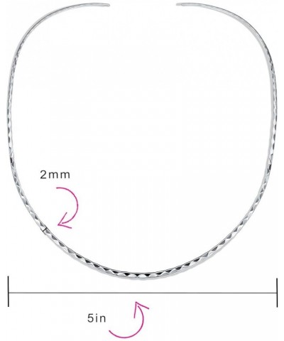 Basic Simple Thin Flat Choker Slider Open Collar Contoured Statement Necklace For Women .925 Silver Sterling Add Pendant 2, 3...