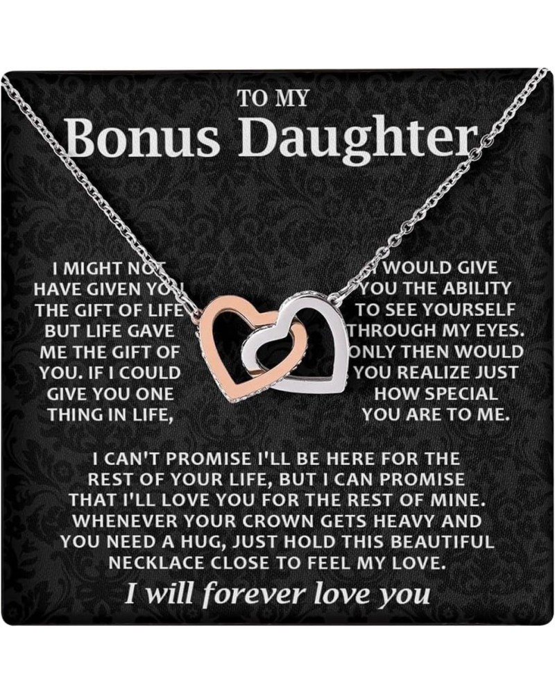 To My Bonus Daughter Necklace, Bonus Daughter Gifts From Stepdad, Interlocking Hearts Necklace, Step Daughter Gifts From Step...