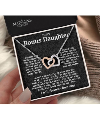 To My Bonus Daughter Necklace, Bonus Daughter Gifts From Stepdad, Interlocking Hearts Necklace, Step Daughter Gifts From Step...