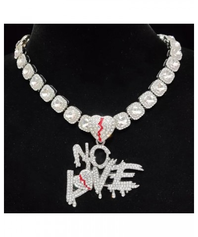 No Love Chain Broken Heart Chain Iced Out Pendant, Iced Out Pendants for Men and Women, Iced Out Chain, Hip Hop No Love Penda...