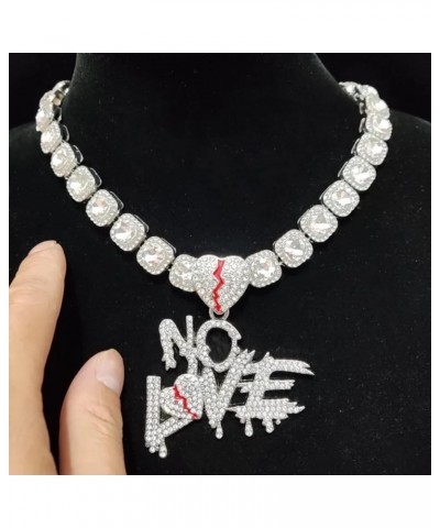 No Love Chain Broken Heart Chain Iced Out Pendant, Iced Out Pendants for Men and Women, Iced Out Chain, Hip Hop No Love Penda...