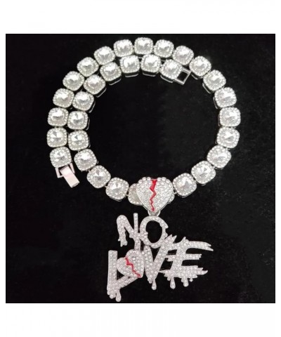 No Love Chain Broken Heart Chain Iced Out Pendant, Iced Out Pendants for Men and Women, Iced Out Chain, Hip Hop No Love Penda...