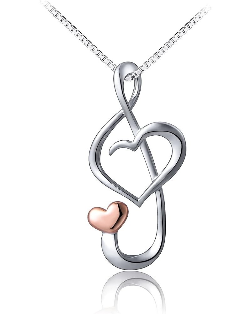 S925 Sterling Silver Musical Note Pendant Necklace, Box Chain 18 inches 01_Musical Note Love Heart $13.33 Necklaces