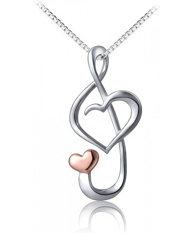 S925 Sterling Silver Musical Note Pendant Necklace, Box Chain 18 inches 01_Musical Note Love Heart $13.33 Necklaces