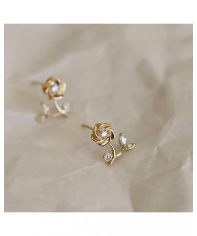 Cute Rose Flower Stud Earrings for Women Teen Girls 925 Sterling Silver Cubic Zirconia Cartilage Tiny Small Studs Earring Dai...