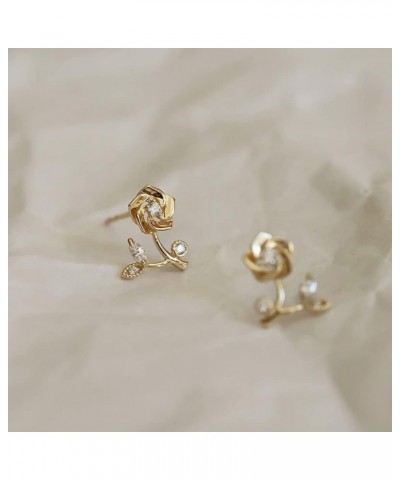 Cute Rose Flower Stud Earrings for Women Teen Girls 925 Sterling Silver Cubic Zirconia Cartilage Tiny Small Studs Earring Dai...