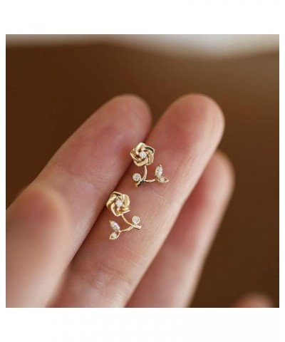 Cute Rose Flower Stud Earrings for Women Teen Girls 925 Sterling Silver Cubic Zirconia Cartilage Tiny Small Studs Earring Dai...