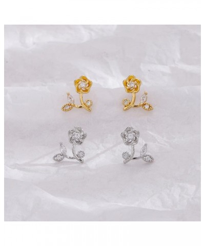 Cute Rose Flower Stud Earrings for Women Teen Girls 925 Sterling Silver Cubic Zirconia Cartilage Tiny Small Studs Earring Dai...