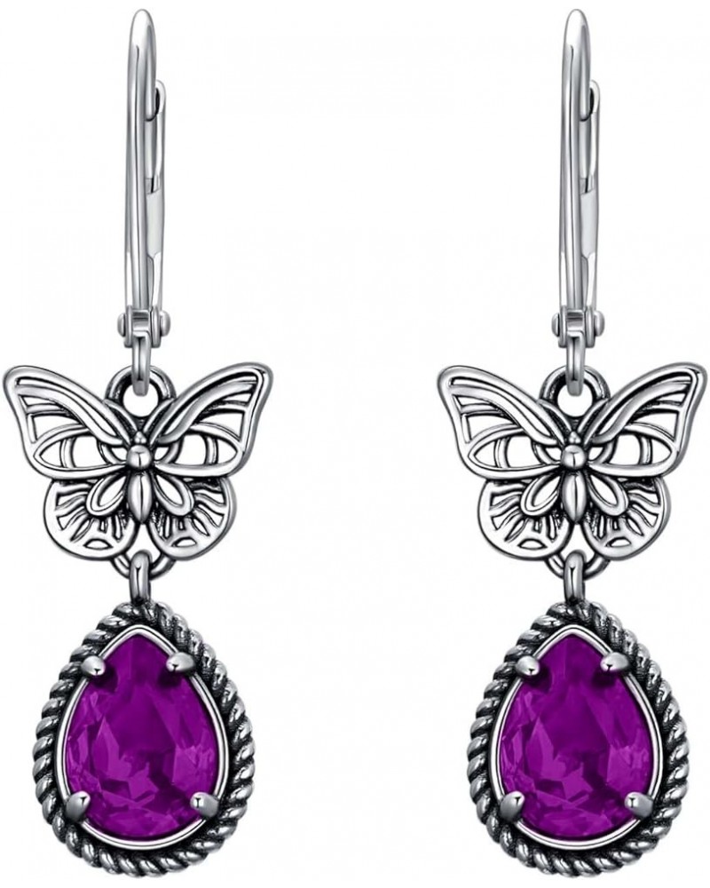 Butterfly Earrings 925 Sterling Silver Vintage Retro Oxidized Dangle Drop Earrings with Simulated Birthstone Crystals from Au...