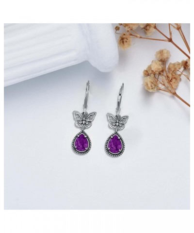 Butterfly Earrings 925 Sterling Silver Vintage Retro Oxidized Dangle Drop Earrings with Simulated Birthstone Crystals from Au...