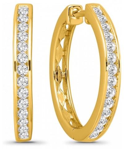 1/4 Carat - 1 Carat Diamond Round Hoop Earrings | 14K Gold or Silver Round Hoop Earrings | I-J Color and I2 Clarity) Yellow G...