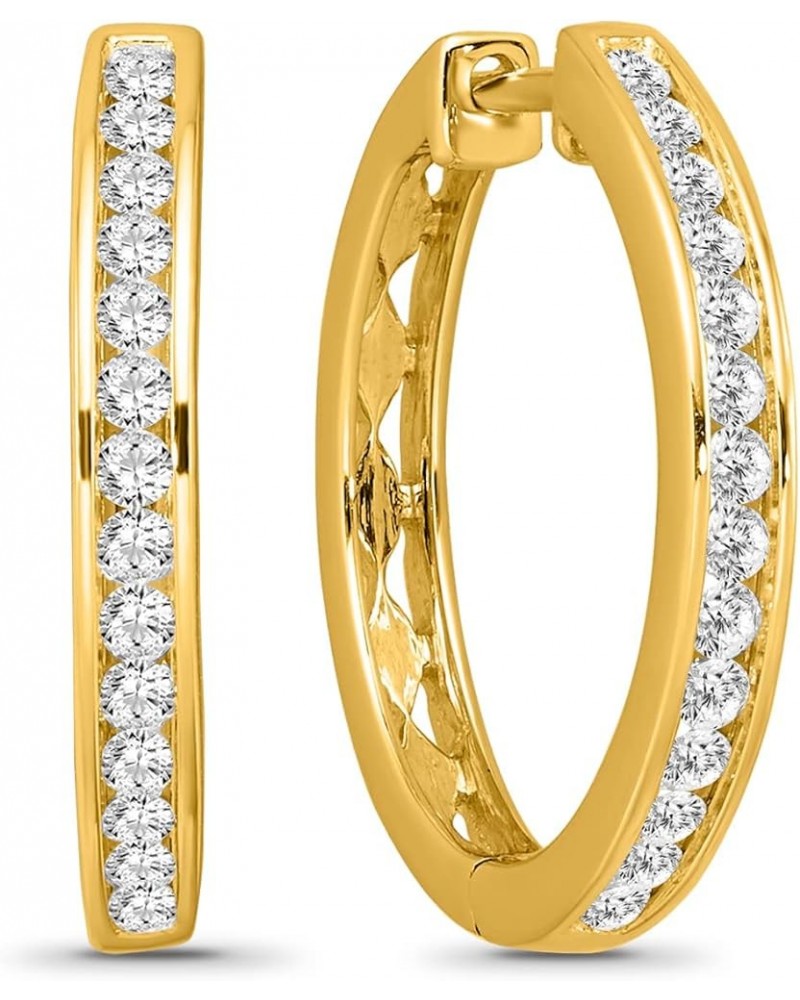 1/4 Carat - 1 Carat Diamond Round Hoop Earrings | 14K Gold or Silver Round Hoop Earrings | I-J Color and I2 Clarity) Yellow G...