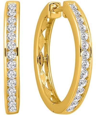 1/4 Carat - 1 Carat Diamond Round Hoop Earrings | 14K Gold or Silver Round Hoop Earrings | I-J Color and I2 Clarity) Yellow G...