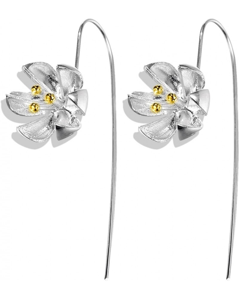 Creative Lotus Flower Drop Dangle Earrings Retro Elegant Alloy Flower Earring Jewelry Gift For Women And Girls flower $7.14 E...