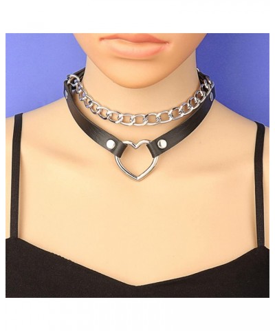 6Pcs PU Leather Punk Choker Necklaces Set, Adjustable Gothic Black Collar Heart Rivets Spiked O Ring kitten Collar Chokers Co...