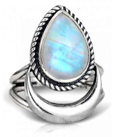 Sterling Silver Moon Moonstone Ring for Women Gemstone Boho jewelry $33.03 Rings