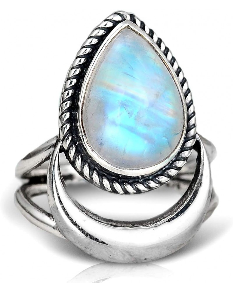 Sterling Silver Moon Moonstone Ring for Women Gemstone Boho jewelry $33.03 Rings