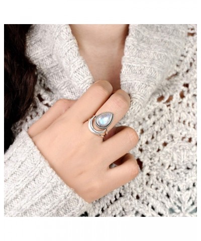 Sterling Silver Moon Moonstone Ring for Women Gemstone Boho jewelry $33.03 Rings