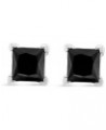 .925 Sterling Silver 1/2 Cttw Princess Cut Treated Black Diamond Screw-Back 4-Prong Classic Stud Earrings (Color-Enhanced, I2...