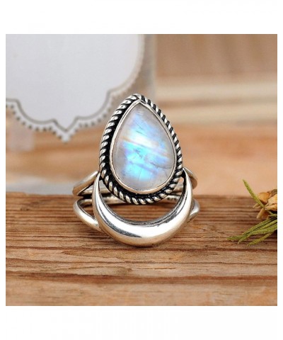 Sterling Silver Moon Moonstone Ring for Women Gemstone Boho jewelry $33.03 Rings