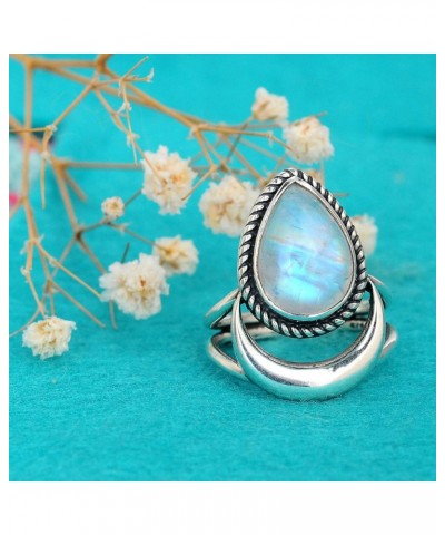 Sterling Silver Moon Moonstone Ring for Women Gemstone Boho jewelry $33.03 Rings