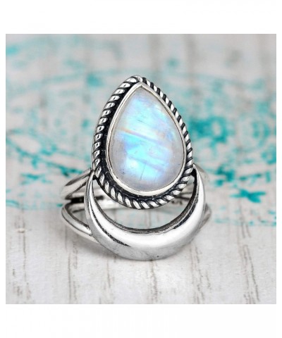 Sterling Silver Moon Moonstone Ring for Women Gemstone Boho jewelry $33.03 Rings