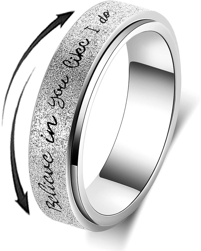 Fidget Ring Women for Anxiety Ring：Personalized Inspirational Mantra Stainless Steel Silver Spinning Ring for Men Women Frien...