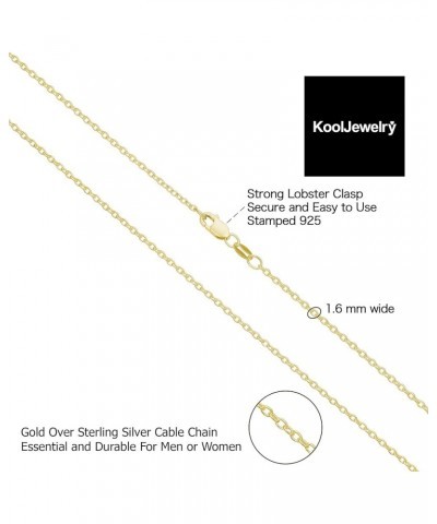 Sterling Silver or Yellow Gold Over Sterling Silver Cable Chain Necklace for Women (1.2 mm, 1.6 mm or 2.1 mm) 30 inch 1.6 mm ...