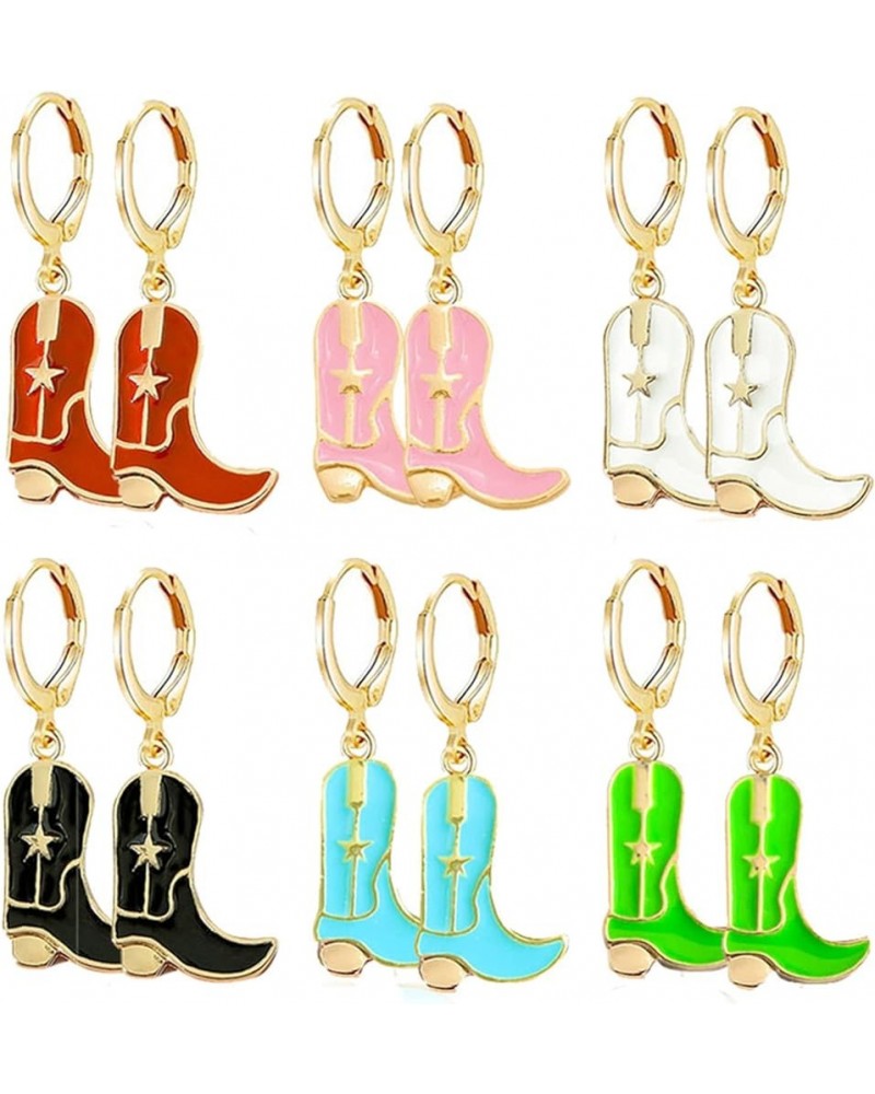 6 Pairs Western Cowboy Cowgirl Dangle Earrings for Women Girls Vintage Gun Cattle Head Horseshoe Boots Hat Western Earrings R...