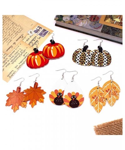 Fall 2024 Thanksgiving Earrings for Women Girls Leather Pumpkin Turkey Maple Leaf Shaped Thanksgiving Day Celebration Party T...