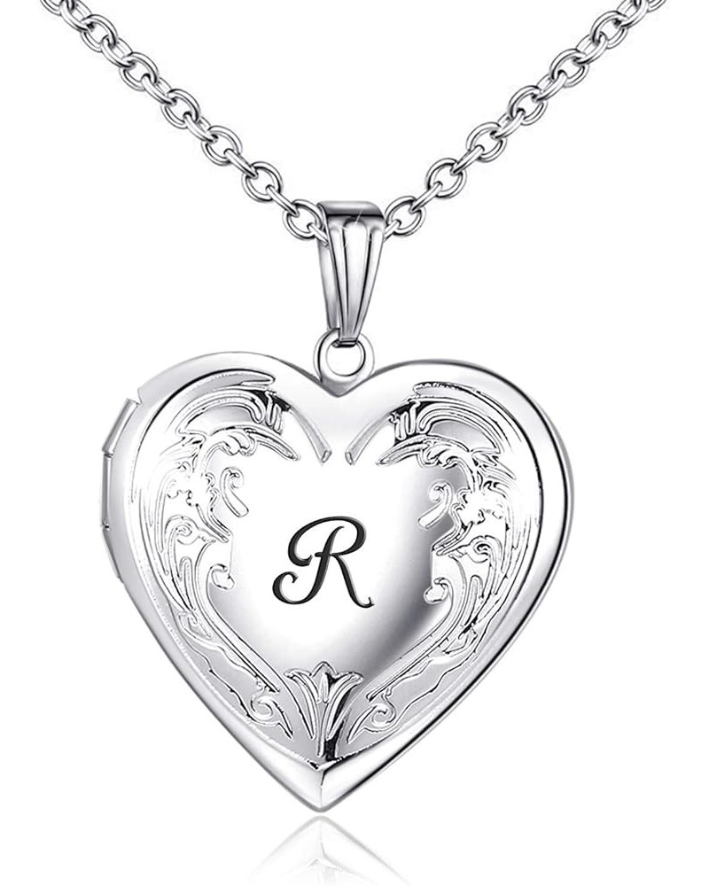 Locket Necklace that Holds Pictures Initial Alphabet A-Z Letter Pendant Necklace Platinum Plated Gifts for Women R $10.25 Nec...