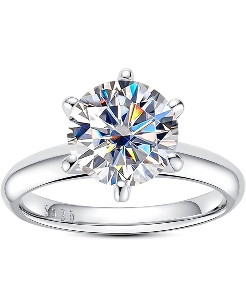 Moissanite Ring, 0.5/1/1.5/2/2.5/3CT Round Brilliant Cut Moissanite Diamond Six Prong Solitaire Engagement Ring Gold Plated 9...