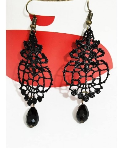 Vampire Earrings for Women Vintage Black Lace Red Rose Flower Dangle Earrings Gothic Punk Rhinestone Tassel Drop Earrings Hal...