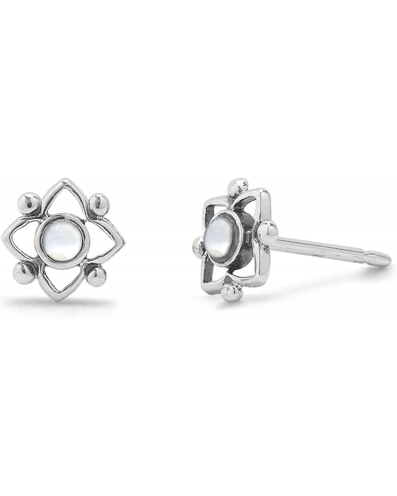 Jewelry Sterling Silver Flower Shaped Dot Stud Earring Mother of Pearl $13.51 Earrings