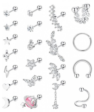 Cartilage Earring Set for Women 20G 16G Stainless Steel CZ Butterfly Flower Snake Heart Star Moon Lightning Stud Hinged Hoop ...