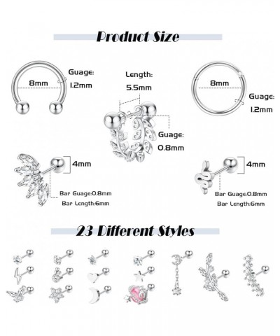 Cartilage Earring Set for Women 20G 16G Stainless Steel CZ Butterfly Flower Snake Heart Star Moon Lightning Stud Hinged Hoop ...