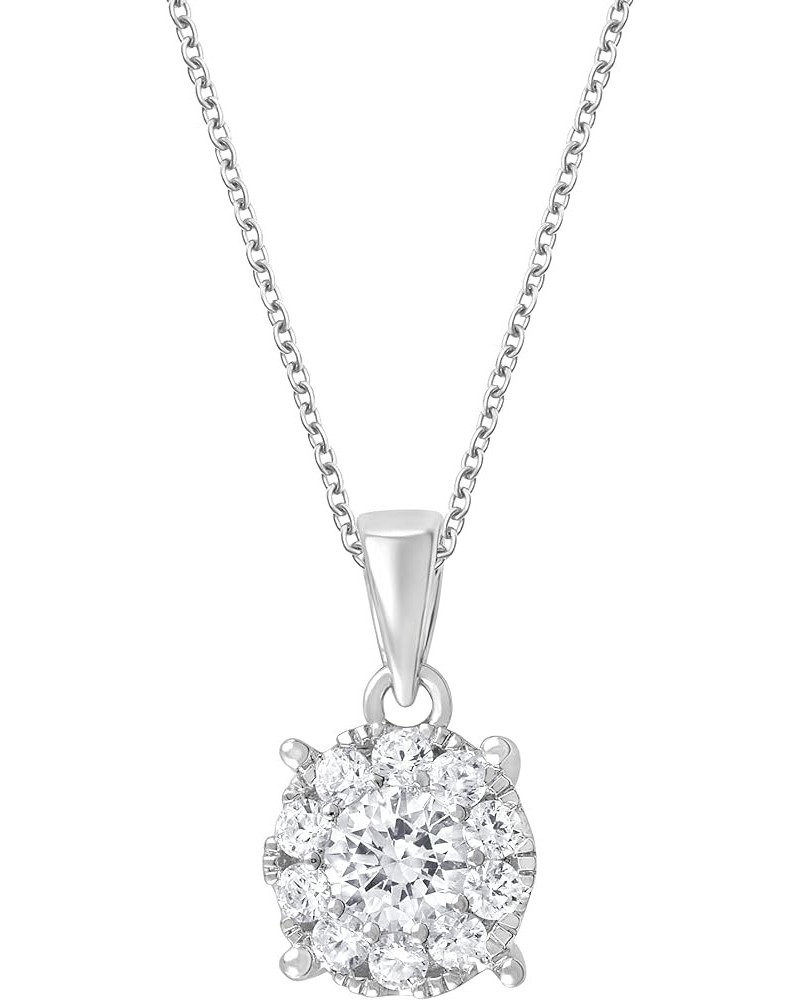 0.50-1.00 Carat Diamond, Sterling Silver Prong Set Round-cut Lab-Grown Diamond Cluster Pendant with Chain Necklace (J, VS-SI2...