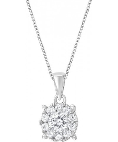 0.50-1.00 Carat Diamond, Sterling Silver Prong Set Round-cut Lab-Grown Diamond Cluster Pendant with Chain Necklace (J, VS-SI2...