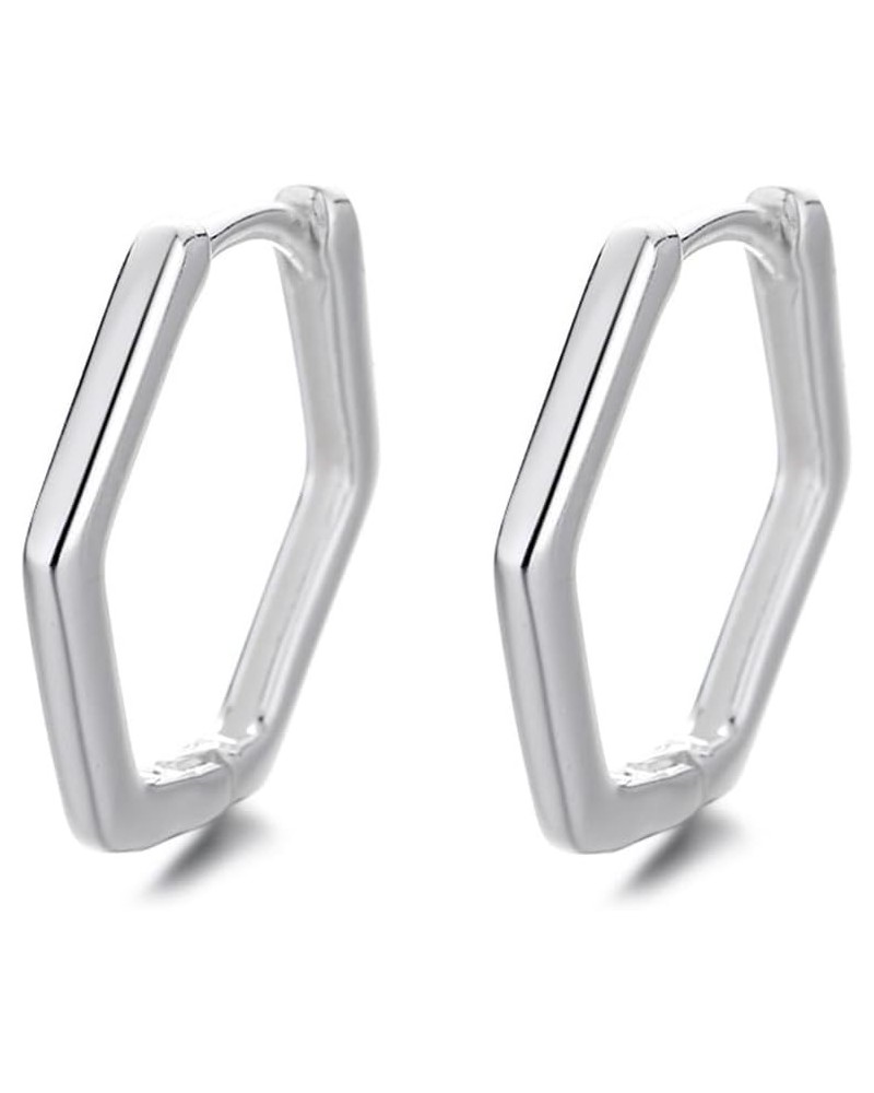 Minimalist Hexagon Geometric Chic 925 Sterling Silver Hoop Earrings for Women Men Girls Fashion Dainty Huggie Rectangle Hoops...