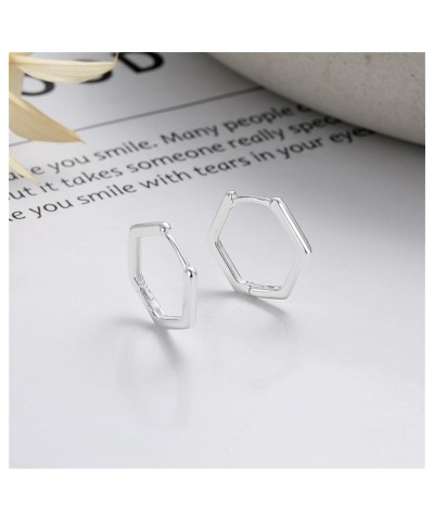 Minimalist Hexagon Geometric Chic 925 Sterling Silver Hoop Earrings for Women Men Girls Fashion Dainty Huggie Rectangle Hoops...